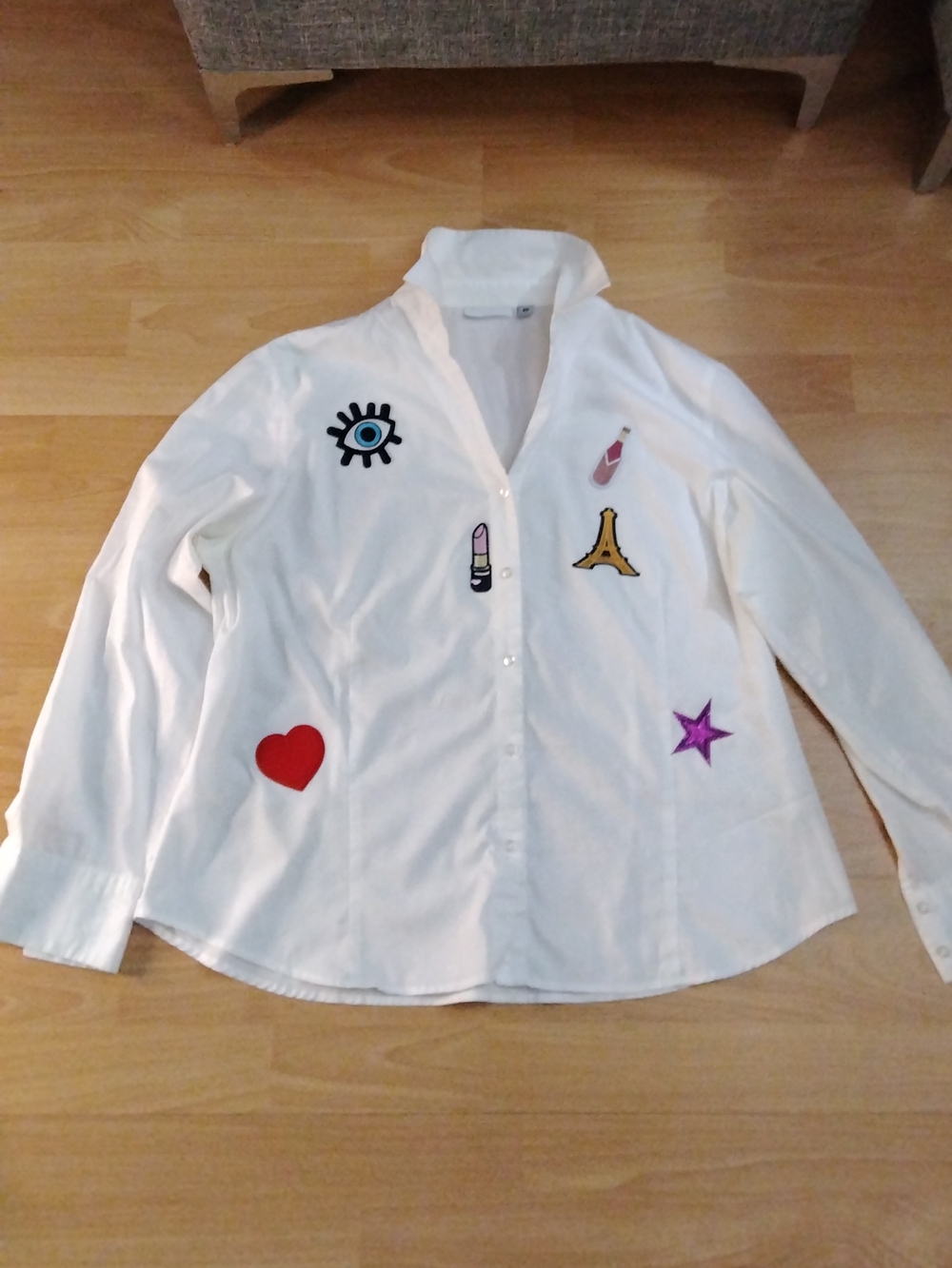 White Patch Embroidery Themed" Love Paris" Button-Up Shirt Jacket